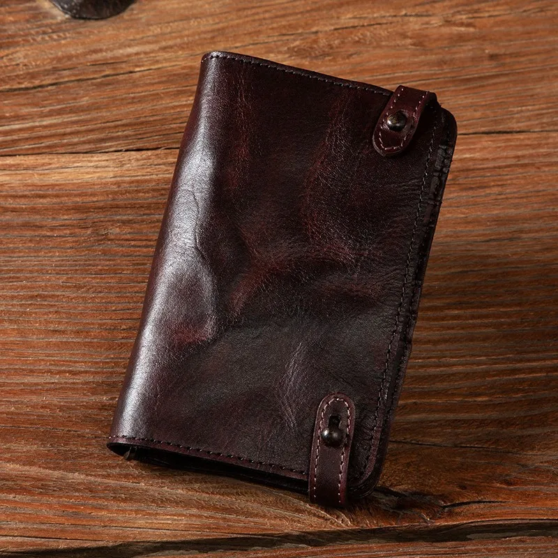 Original luxury hand-painted leather retro old leather wallet men's wallet pleated leather long wallet