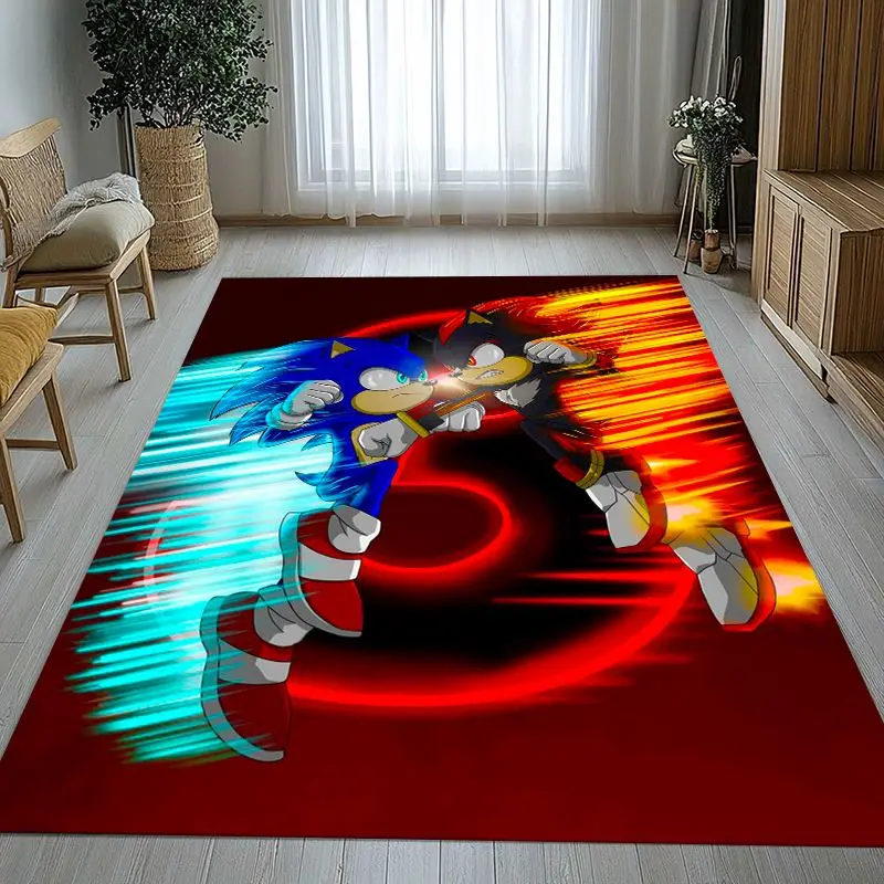 Vintage Cartoon S-Sonic Rings K-Knuckles Game Non-Slip Area Rug for Living Room,Bedroom Playroom Carpet Mat for Sofa,Home Decor