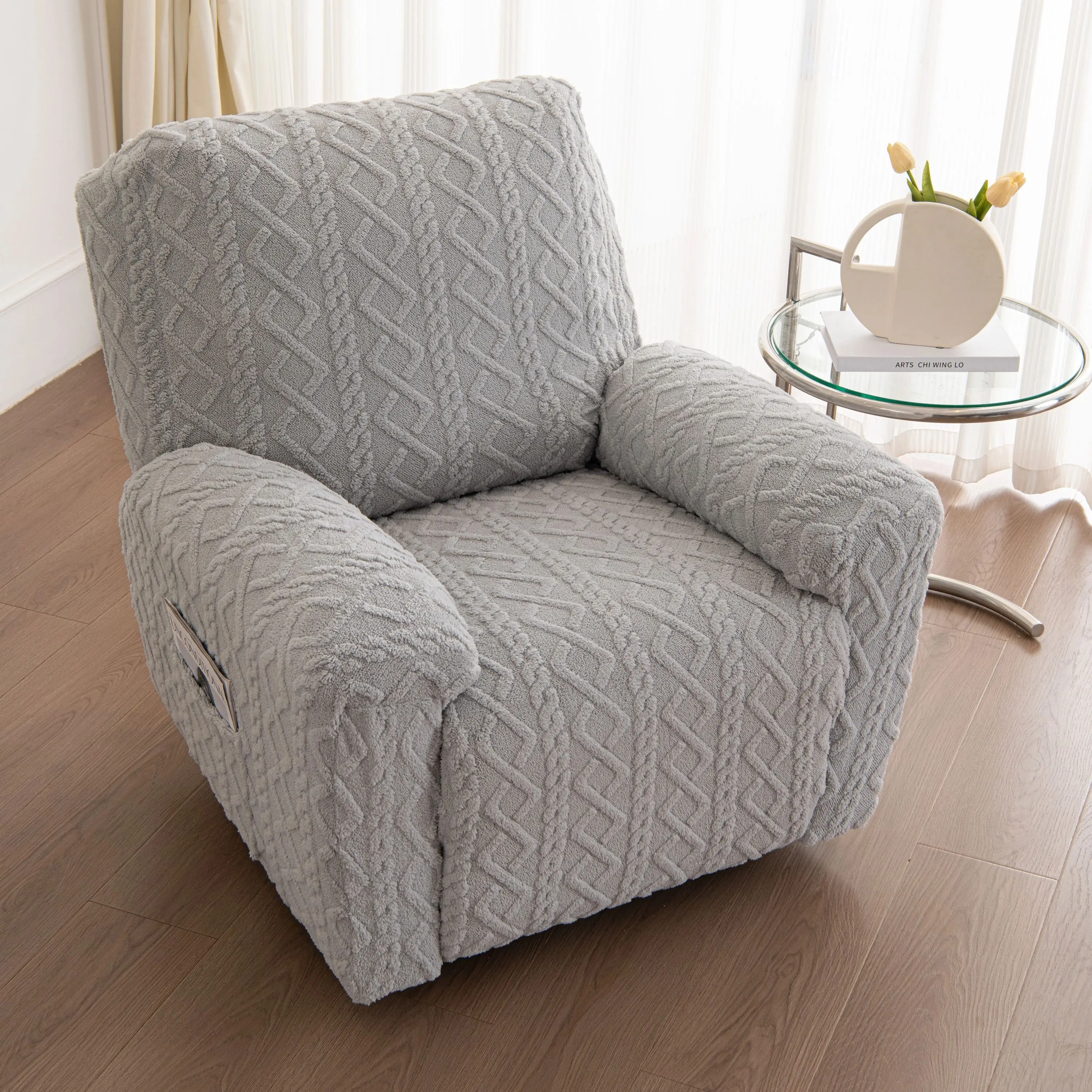 

Knit Fluffy all cover Sofa Cushion Cover Cabel pattern Machine washable highly elastic Wrinkle-Resistant Anti-Slip Fits Single