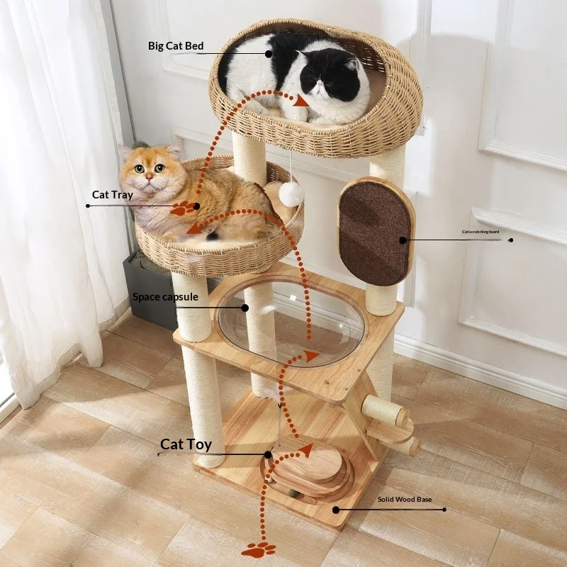 Árbol para gatos de interior con poste alto de sisal y cueva - imagen 3