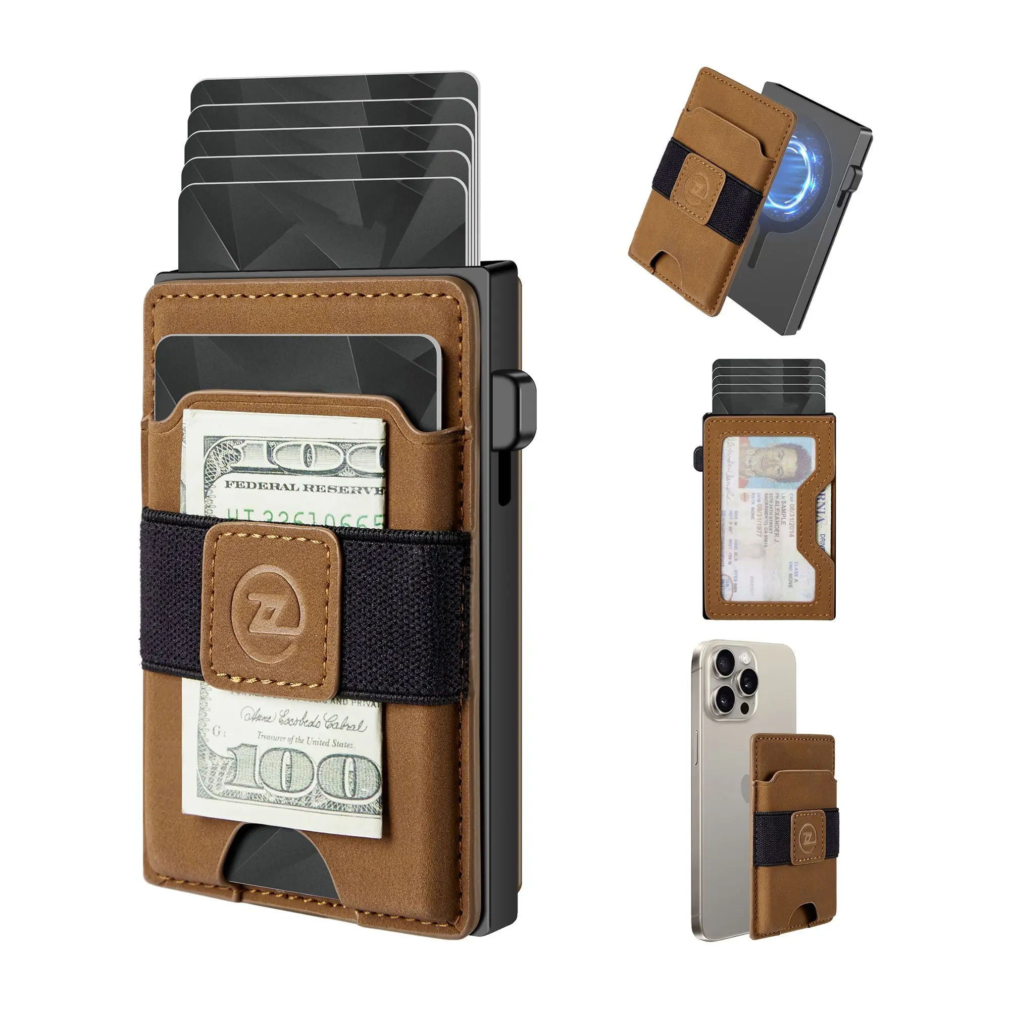 Porte-cartes en cuir double usage pour homme avec protection RFID, profil ultra-fin, fermeture magnétique efficace contre le vol au quotidien