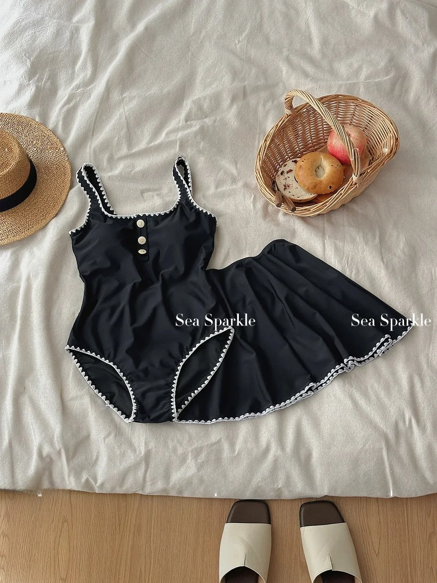 

Купальник Sea Sparkle Holiday с вышивкой и кружевом в корейском стиле, термостойкий, для пляжа и бассейна, с эффектом похудения, с фиксированными чашками