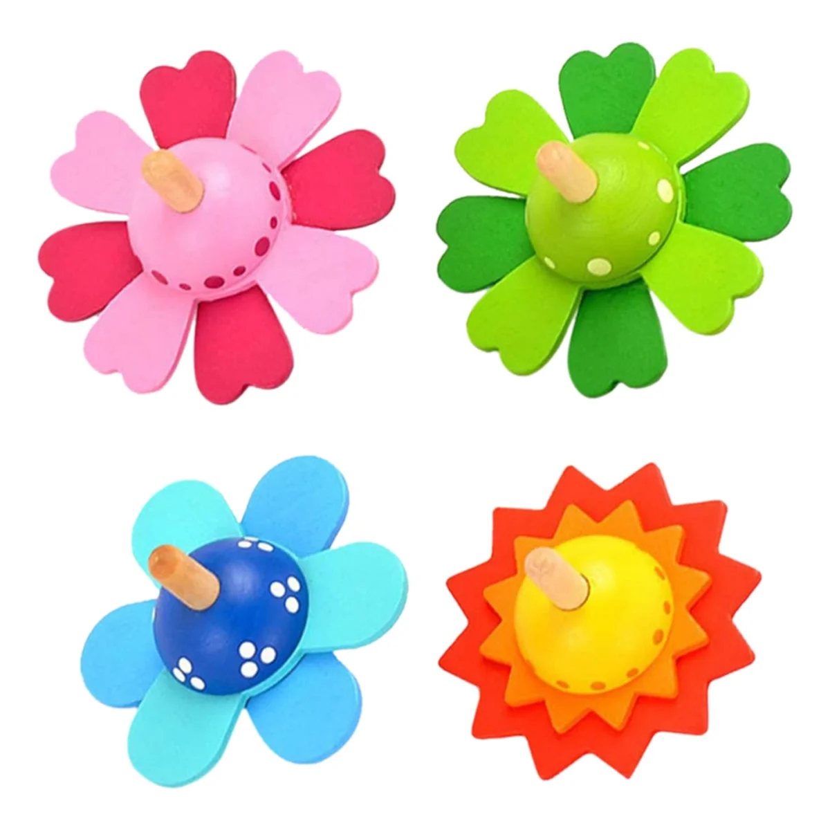 Children'S Top Toy, Wooden Painted Flower Spinning Top