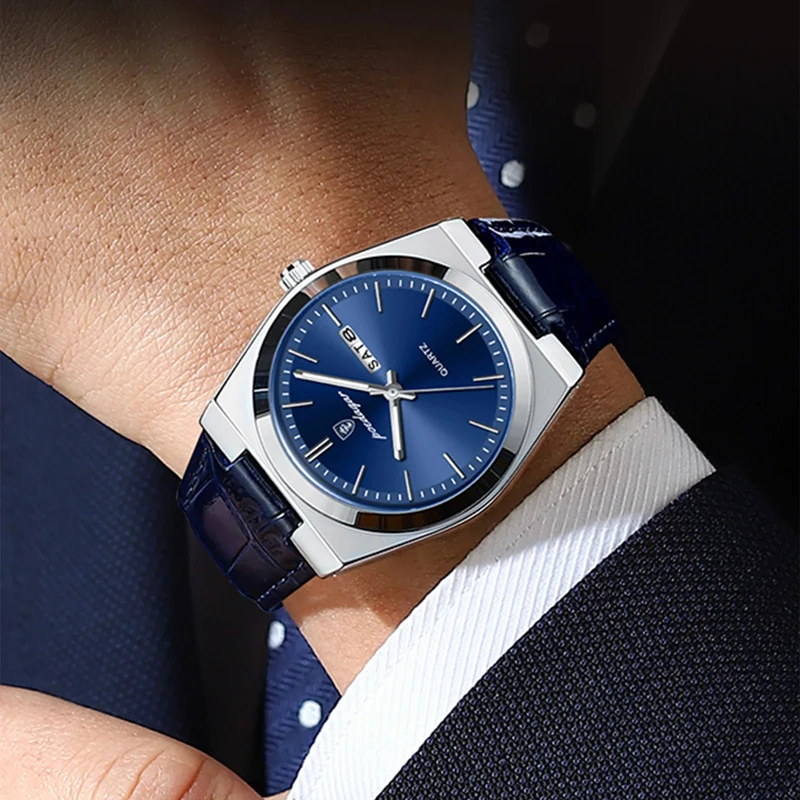 POEDAGAR 남성용 방수 쿼츠 시계, 럭셔리 브랜드 가죽 스트랩, 더블 캘린더, 남성 비즈니스, 레저 패션, 신제품