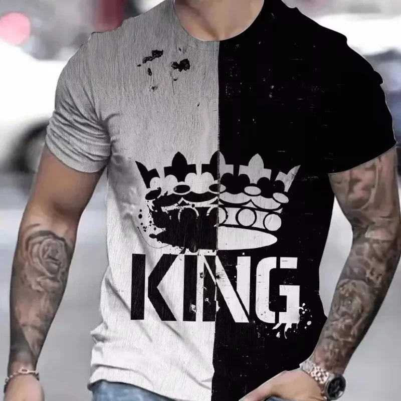 

3D King Print Men's T-shirt Summer New Casual Fashion Trendy Street Oversized Top Men's Retro Men's T-shirt