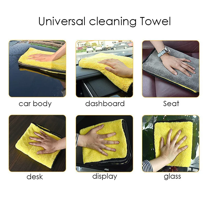 Microfiber Car Wash Towel Thicken Soft Drying Cloth Cleaning Rags Car Body Washing Towels Double Layer Clean Rags 30/40/60cm