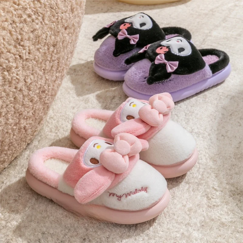 

Kids'Slippers House Shoes Cotton Cartoon Kuromi Winter Shoes For Girls Warm Anti-slip Soft Bottom Blue Pink Shoes Size 28-41