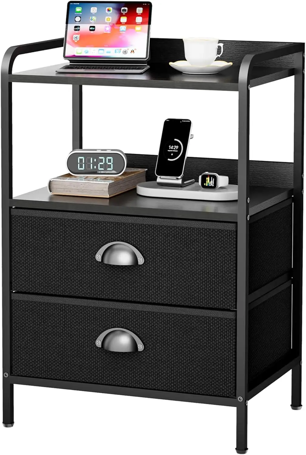 

Прикроватная тумбочка с 2 тканевыми ящиками и прочным металлическим каркасом, легкая и долговечная грузоподъемность 55 фунтов, износостойкая и усилия.