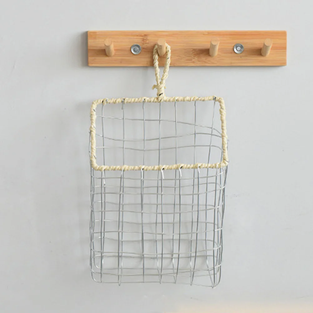 

Wire Storage Basket Iron Craft Handmade Multifunctional Hanging Basket for Kitchen Pantry Wall Organizer Fruit Snacks Bread