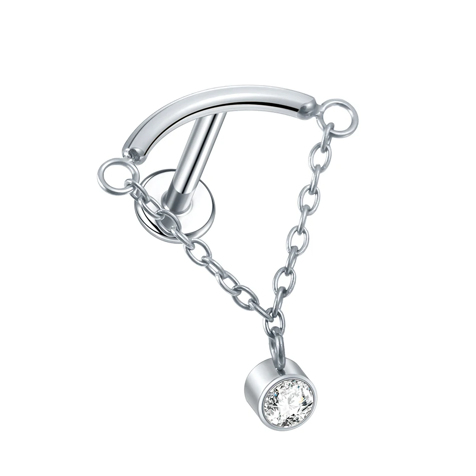 1 PC/5 Stuks Titanium Oorkraakbeen Oorbellen Interne Schroefdraad Piercings Verborgen Helix Stud CZ Drape Chain Flat Terug sieraden 16G