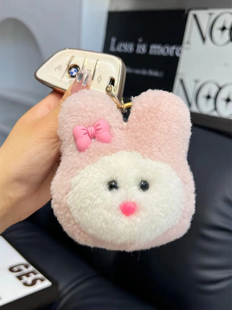 Cute Bowknot Bunny Real Wool Fur Keychain Girls Schoolbag Ornaments Rabbit Plush Toy Trinkets Women Bag Car Keyring Pendant Gift