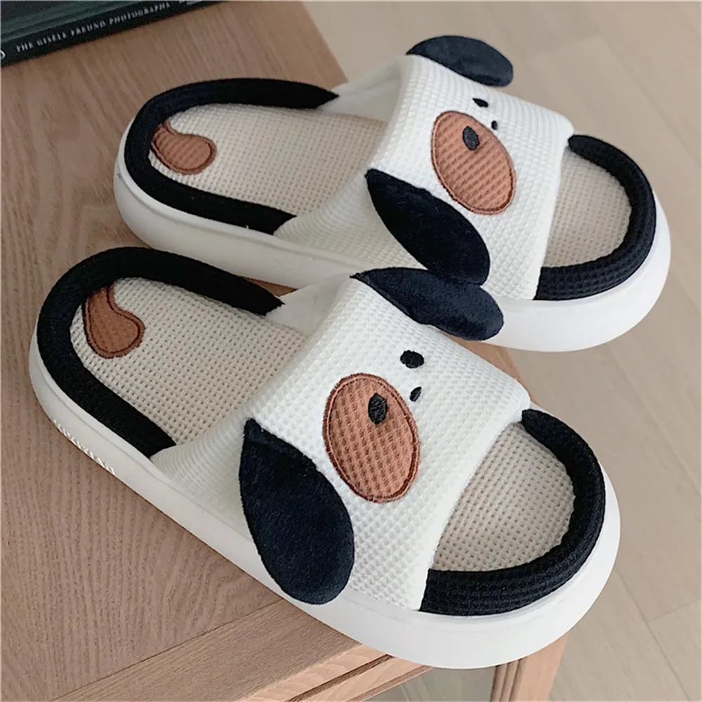 Zapatillas de lino EVA para mujer y hombre, zapatos con dibujos animados de animales, sandalias de suela gruesa, para el hogar, para parejas, para otoño