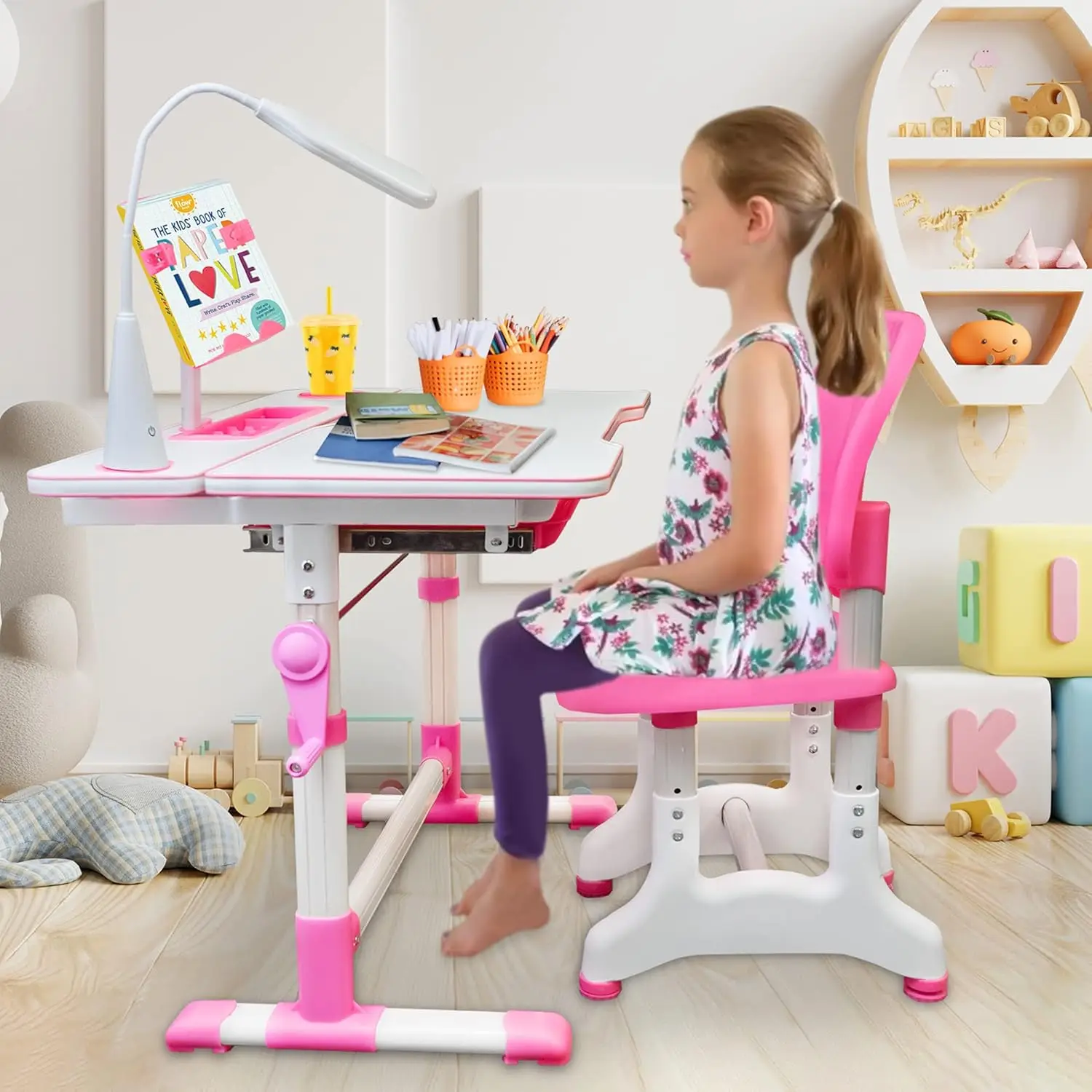 Juego de mesa y sillas para niños, escritorio de estudio para niños de altura ajustable, para dormitorio de bebé, salas de juegos, luz nocturna