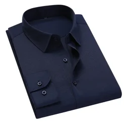 New Blue Shirt Men Slim Solid Color Long-sleeved Business Formal Shirt Casual Male Brand Classic Top Plus Size 6XL 7XL 8XL