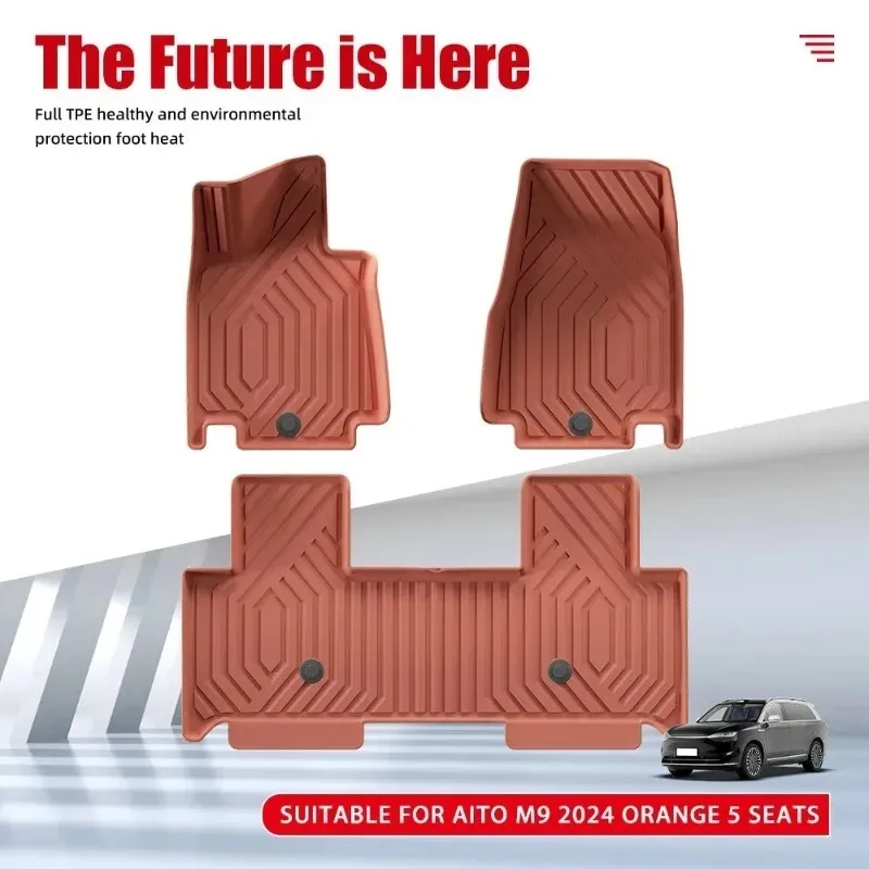 New Products Premium waterproof non-slip TPE Rear Trunk Mat for Aito M9 2024 Orange 5 Seats，All Weather Dustproof Black Interior