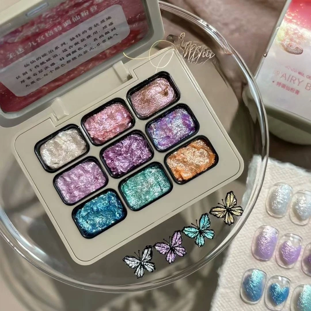 9 สีเล็บ Aurora Fairy Powder ครีมฤดูใบไม้ผลิฤดูร้อนสําหรับเล็บมืออาชีพออกแบบตกแต่งเม็ดสีเล็บเจล