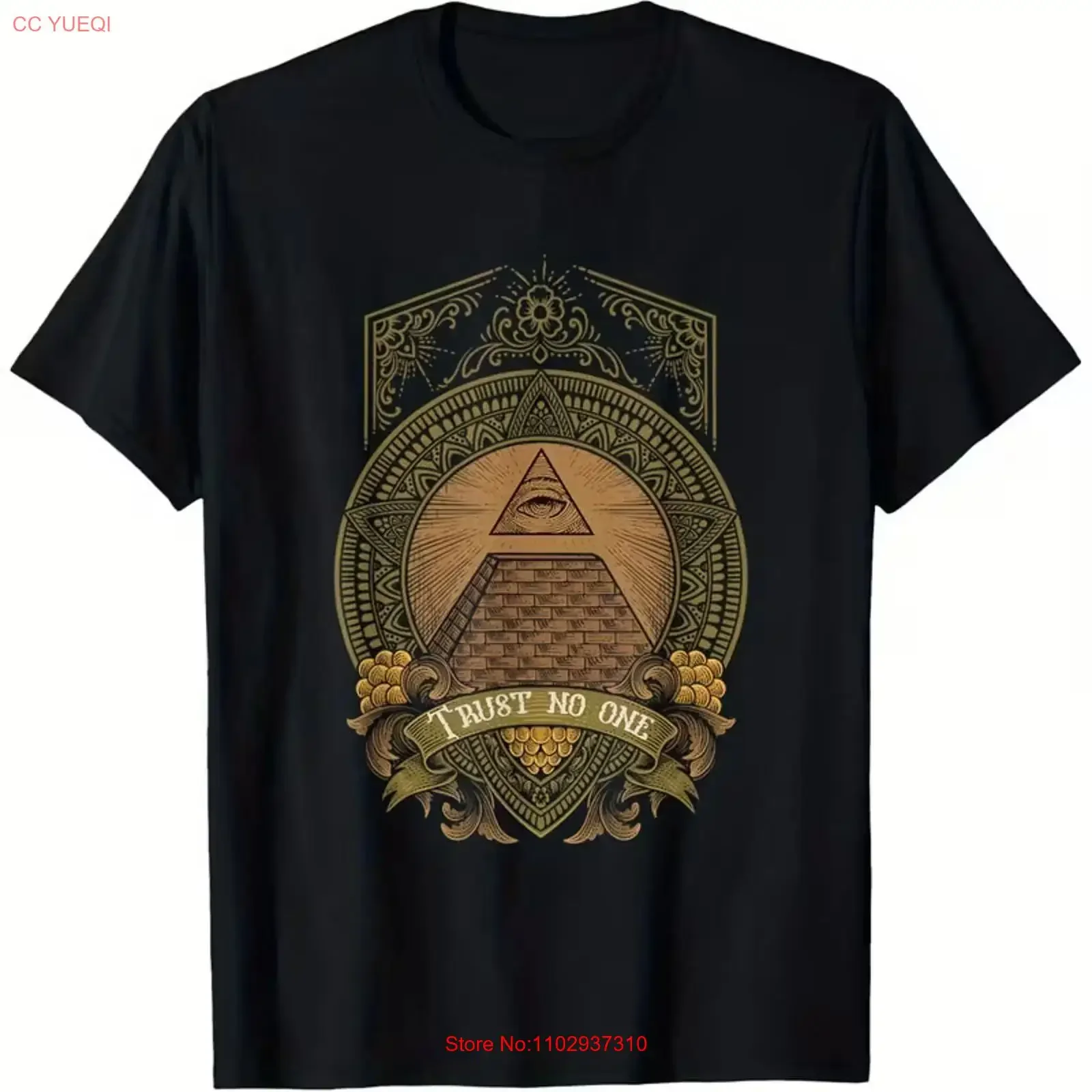 T-shirt vintage Illuminati Pyramid Trust No One, idéal pour l'extérieur, délavé, respirant, confortable, polyvalent, motif graphique homme