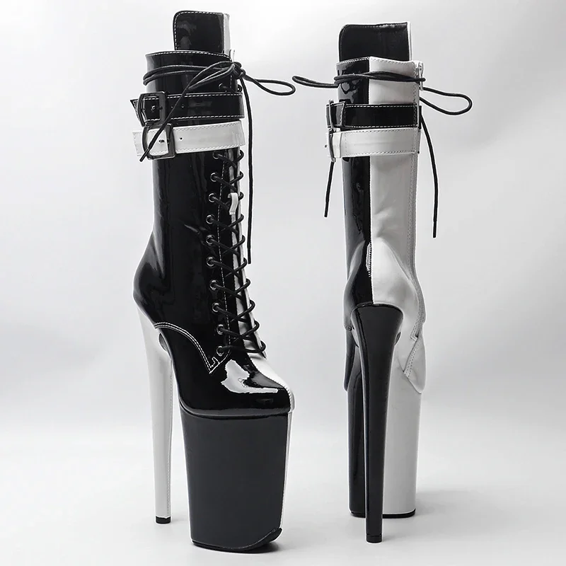 23CM/9inches color matching  Extreme High Heels Platform Boots Lace Up Sexy Pole Dancing Ankle Boots women boot 4BY