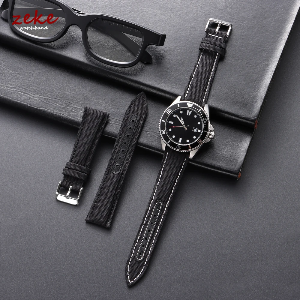 Sailcloth Uhrenarmband 20 mm 22 mm für Omega für Seiko Nylon Leder Stitching Bands Schnellverschluss-Armband Smartwatch-Armband