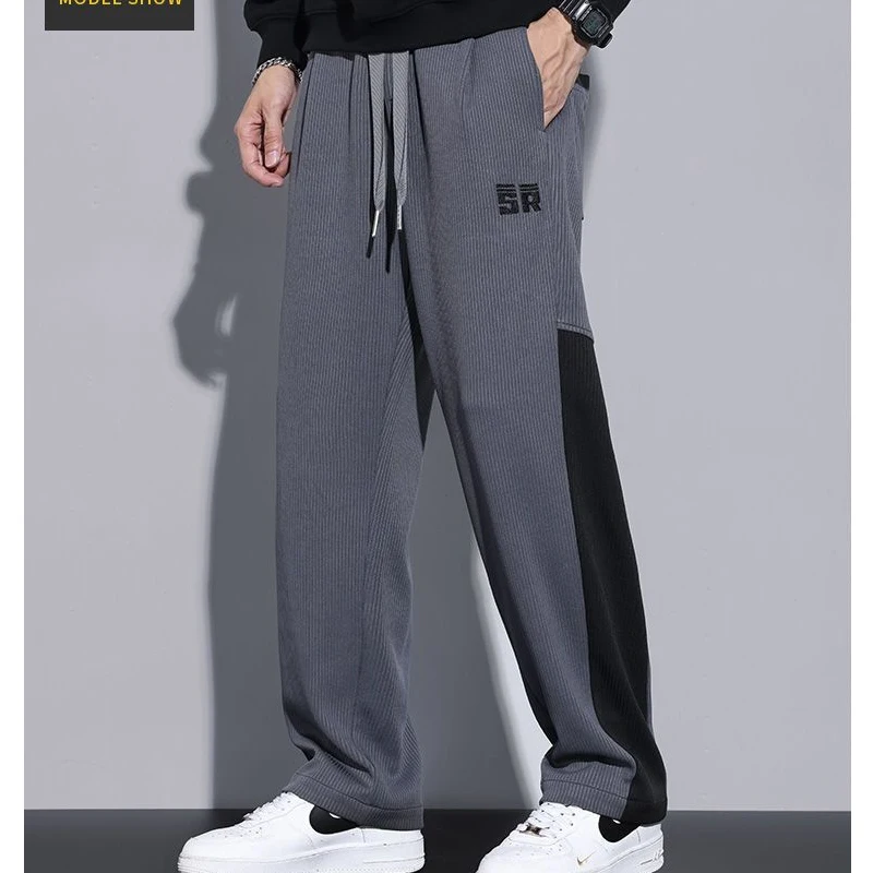 

Spring Autumn Contrast Color Fashion Elastic Waist Sweatpants Man High Street American Style Pockets Drawstring All-match Trouse