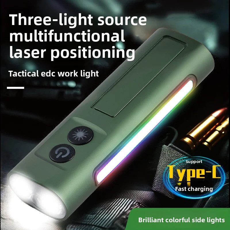 EDC Green Laser Multifunctional Aluminum Alloy Flashlight with Magnetic Side Light Strong Brightness USB Rechargeable Compact
