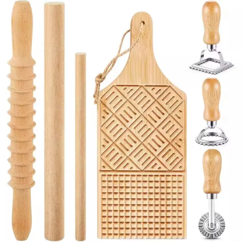

Pasta making tool set includes cutter, with roller set, noodle board wooden pasta cutter and noodle stick