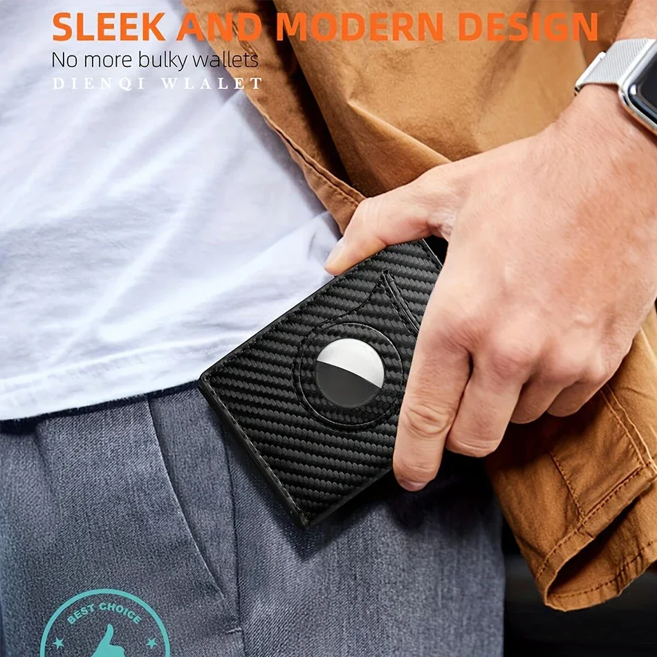 Rfid Kreditkarteninhaber Herren Geldbörsen für Apple Airtag Kohlefaser Karteninhaber Geldbörse Kleine minimalistische Geldbörsen für Air Tag – Detail 8