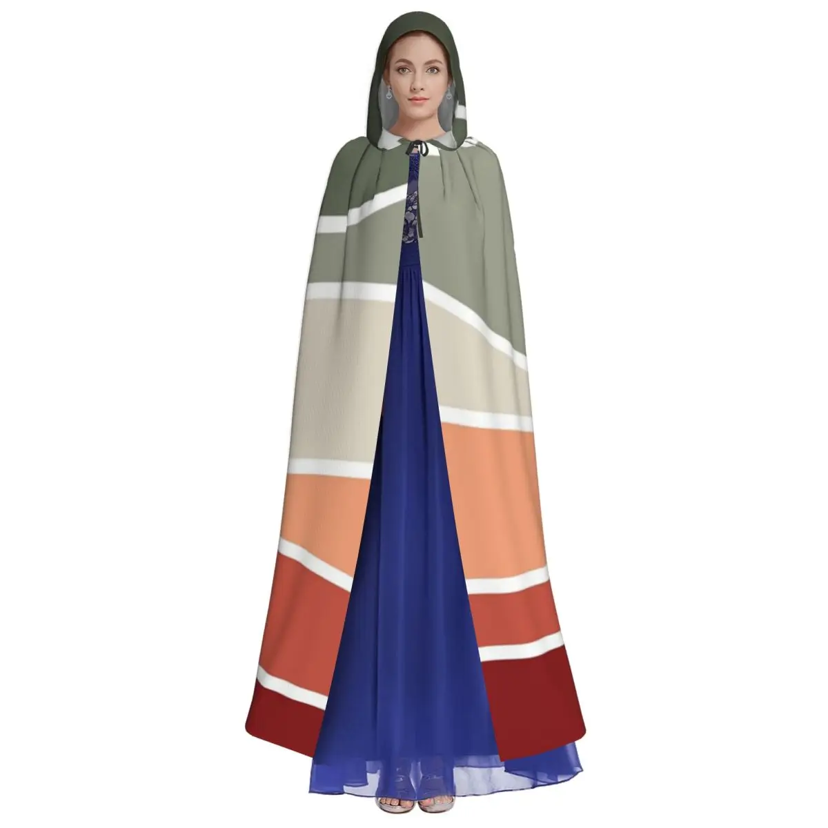 الأخضر والأحمر تصميم الرجعية نمط طويل مقنعين عباءة الساحرة القرون الوسطى زي تأثيري كيب HalloweenParty الكبار للجنسين