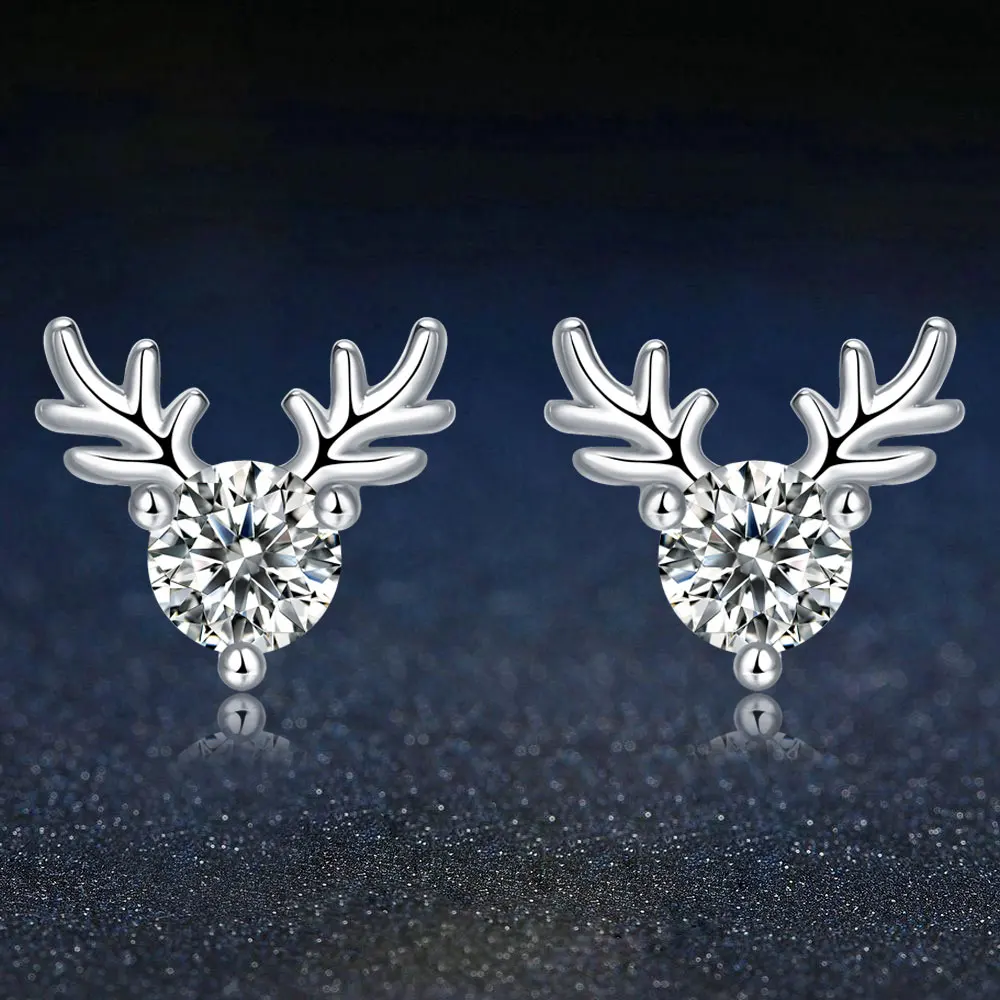 

0.6CT D Color Moissanite Stud Earrings 925 Sterling Sliver Antler Earring for Women Wedding Ear Studs Fine Jewelry