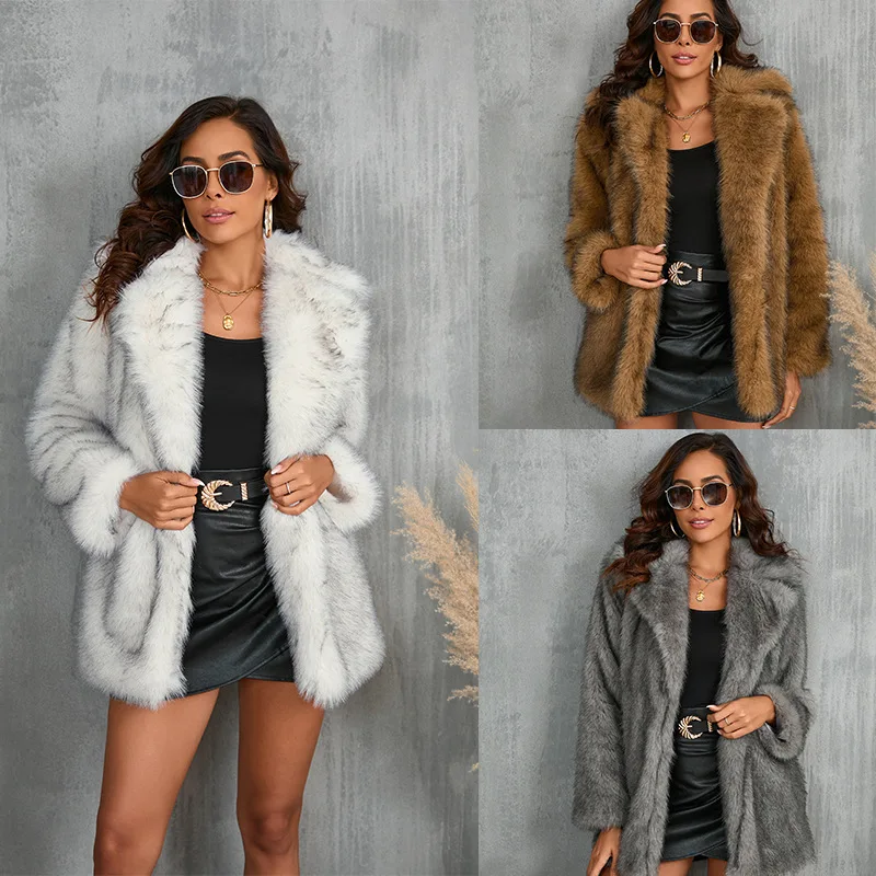 

2025 Autumn Winter Women's Trendy Faux Fur Collar Coat European Style Artificial Mink Outerwear Popular Outerwear