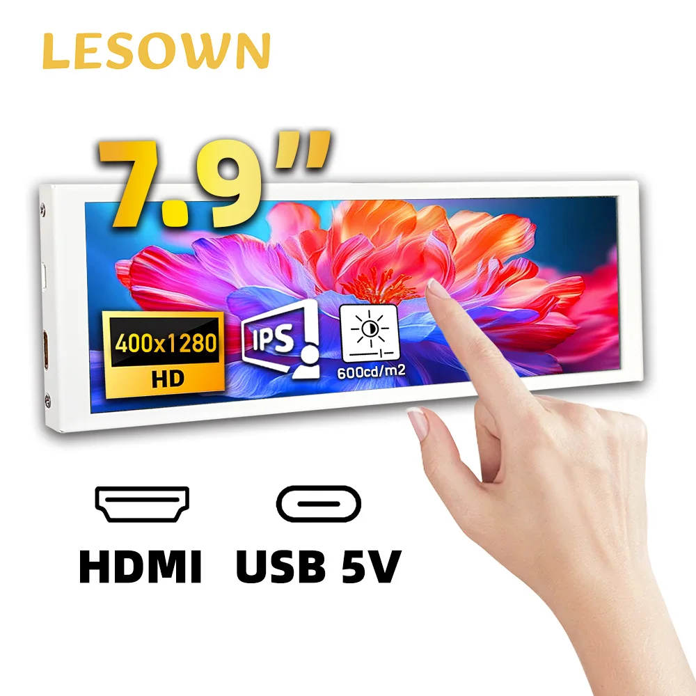 

LESOWN Secondary Monitor 7.9 Inch Compact Banner Display 400x1280 IPS LCD Real-Time Hardware Monitor Side Display for Laptop PC