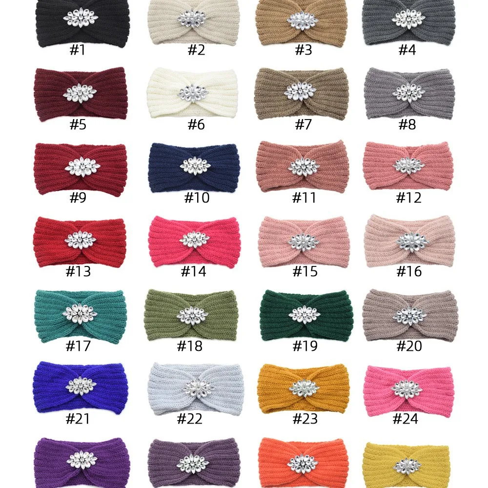 Diamant-Stirnband, elastisch, Ohrwärmer, gestrickt, Kreuz-Headwrap, Turban, breite Krempe, Kopfbedeckung für Frauen und Mädchen, Wintermode, Haar-Accessoires – Detail 2