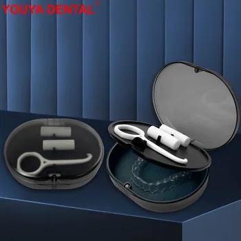 Custodia di fermo dentale a 2 strati con allineatore a specchio strumento di rimozione Chewies bretelle scatola ortodontica denti finti paradenti scatola per protesi