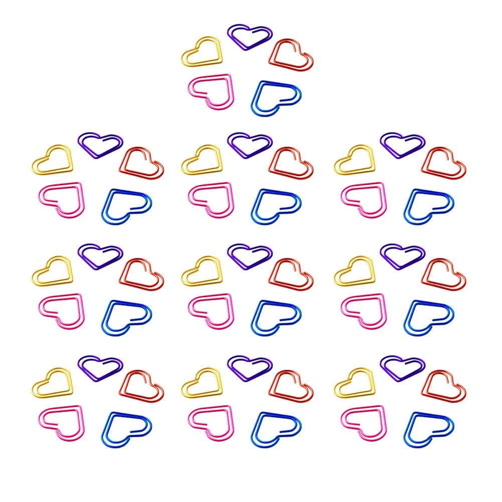 

50Pcs Multicolor Heart Paper Clips Creative Metal Bookmark Clips for Notes Photos Cards Electroplated Sturdy Paper