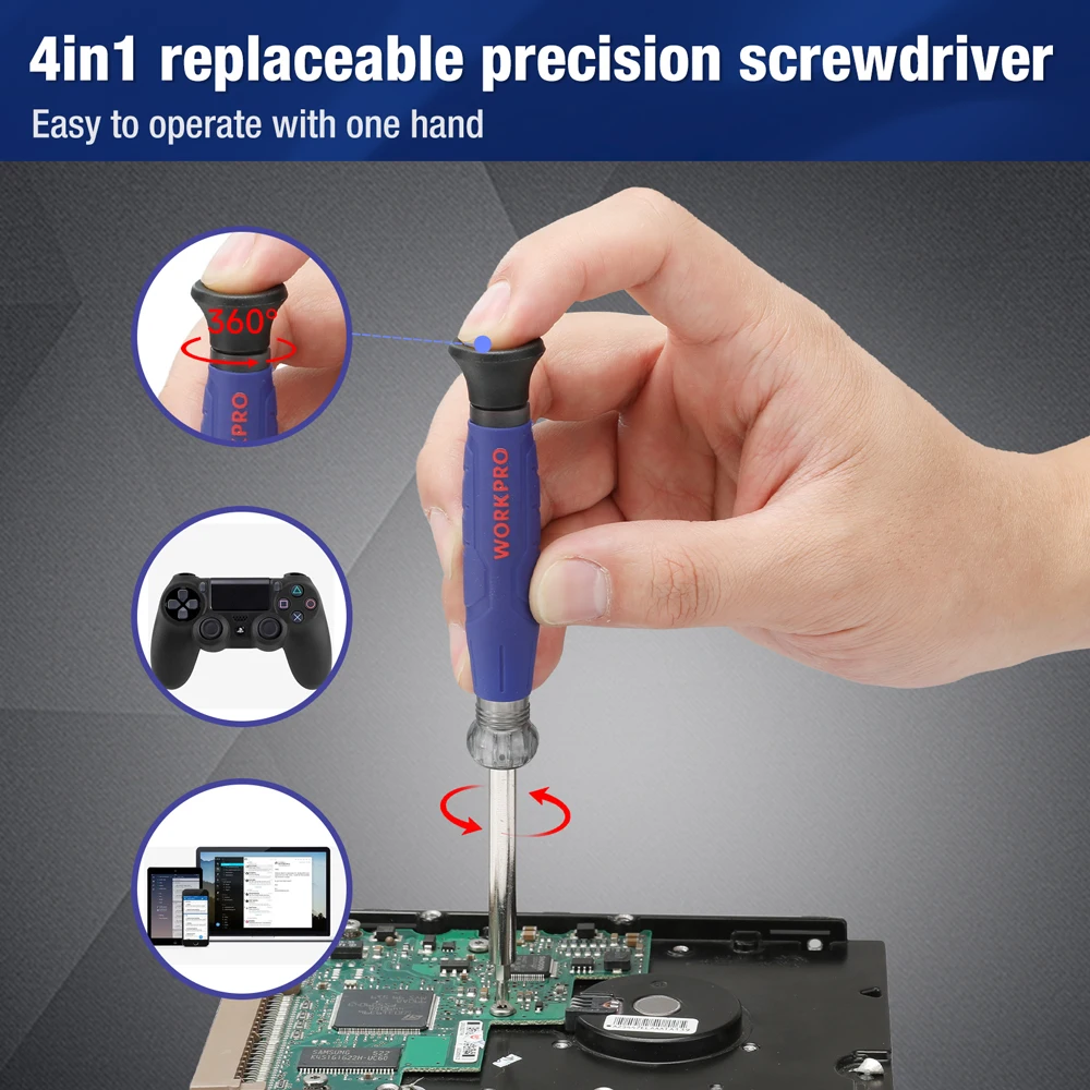 WORKPRO 4In1 Screwdriver Kit Multi-Bit Precision Screwdriver Set Phillips Screwdriver For Watch Phone Open Tools