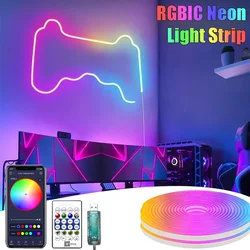 LED Magic Neon Lights APP Remote Control DIY Shape Multicolor Light Strip RGBIC Neon Light Strip for Holiday Decorations