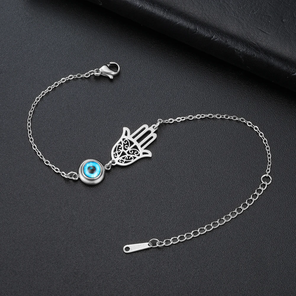 Dawapara Hamsa Böser Blick Armband Hand der Fatima Schutz-Talisman Glücksbringer Edelstahl-Schmuck – Detail 11