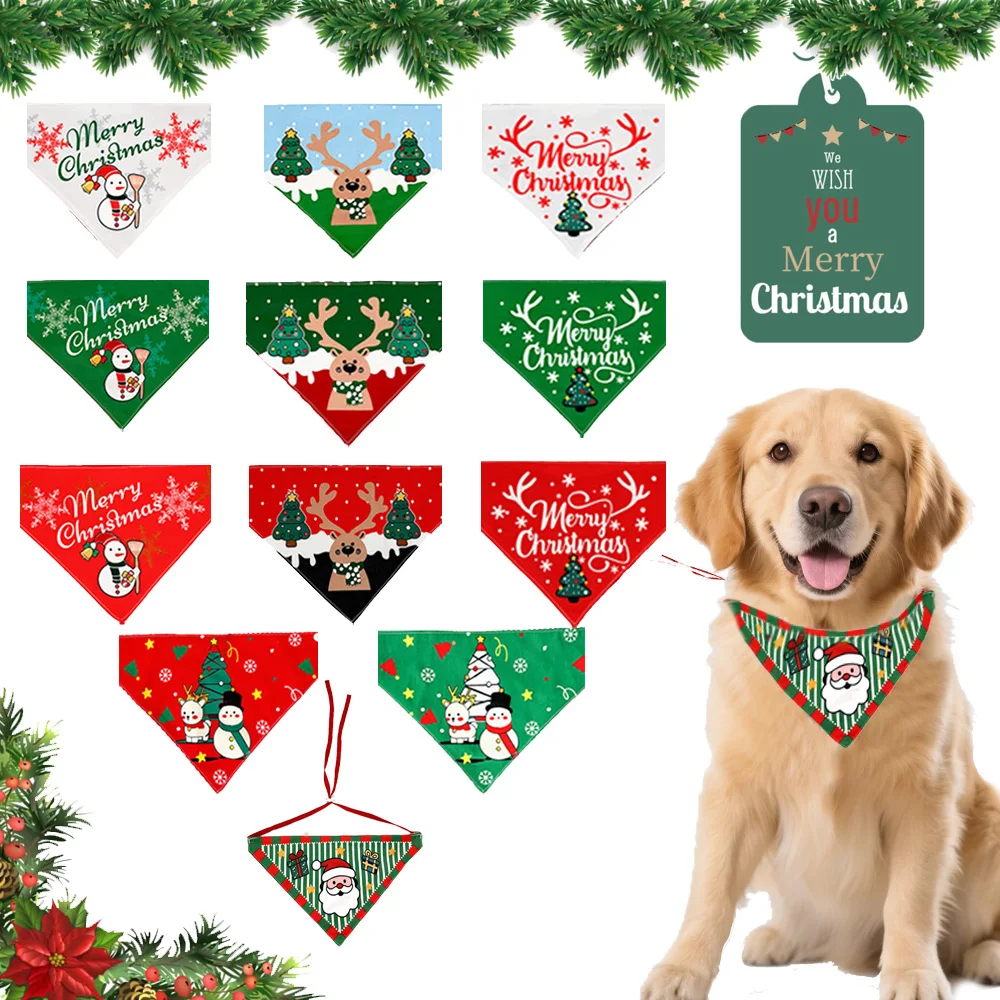 

1 Pc Pet Christmas Scarf ，Cat & Dog Christmas Celebration Various Styles Of Triangular Bib Party Accessories Button Design
