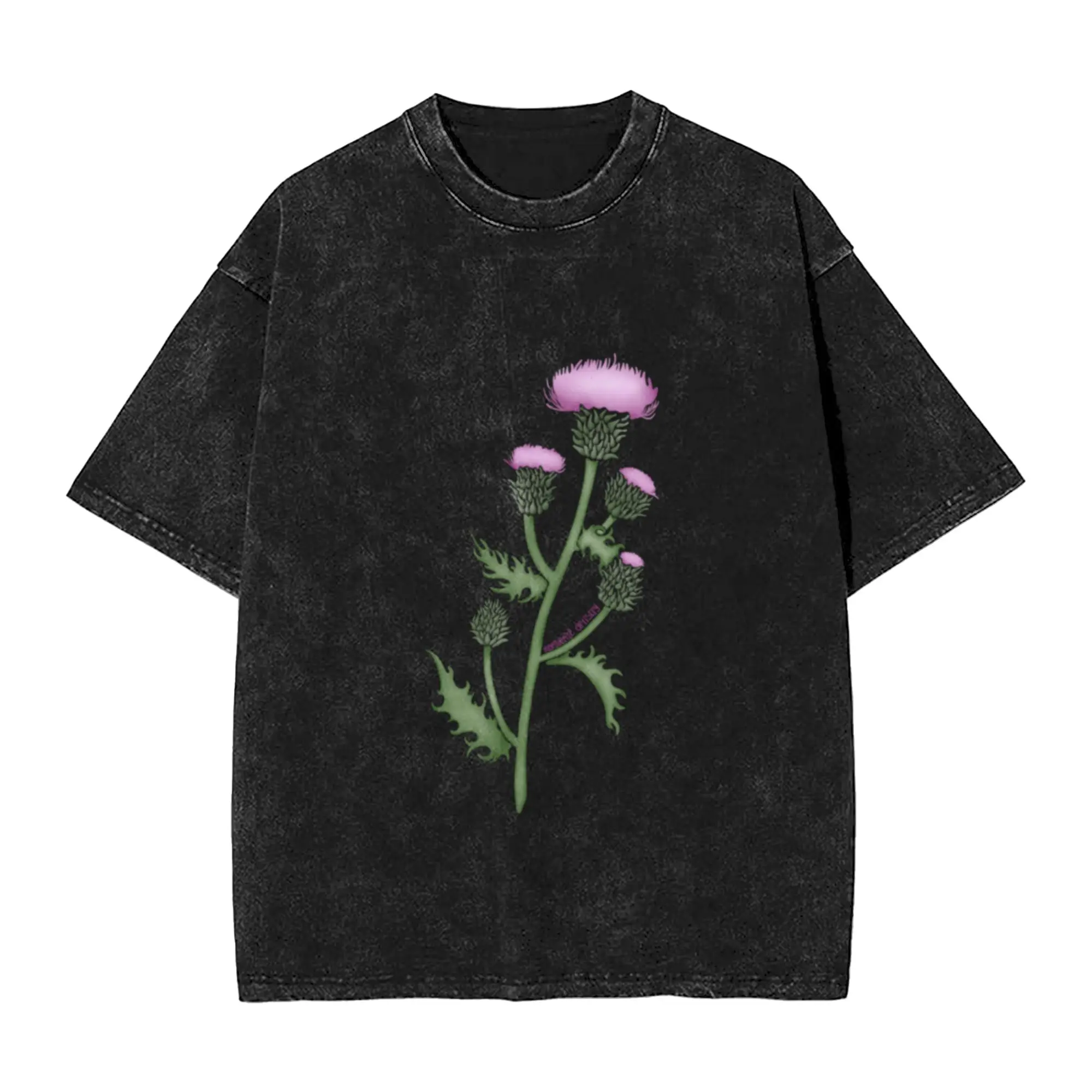 Watercolor Texas Thistle Flower- Texas Native Flower  Classic Chic A Washed T Shirt Men's Women's Oversized Cotton Tees Tops
