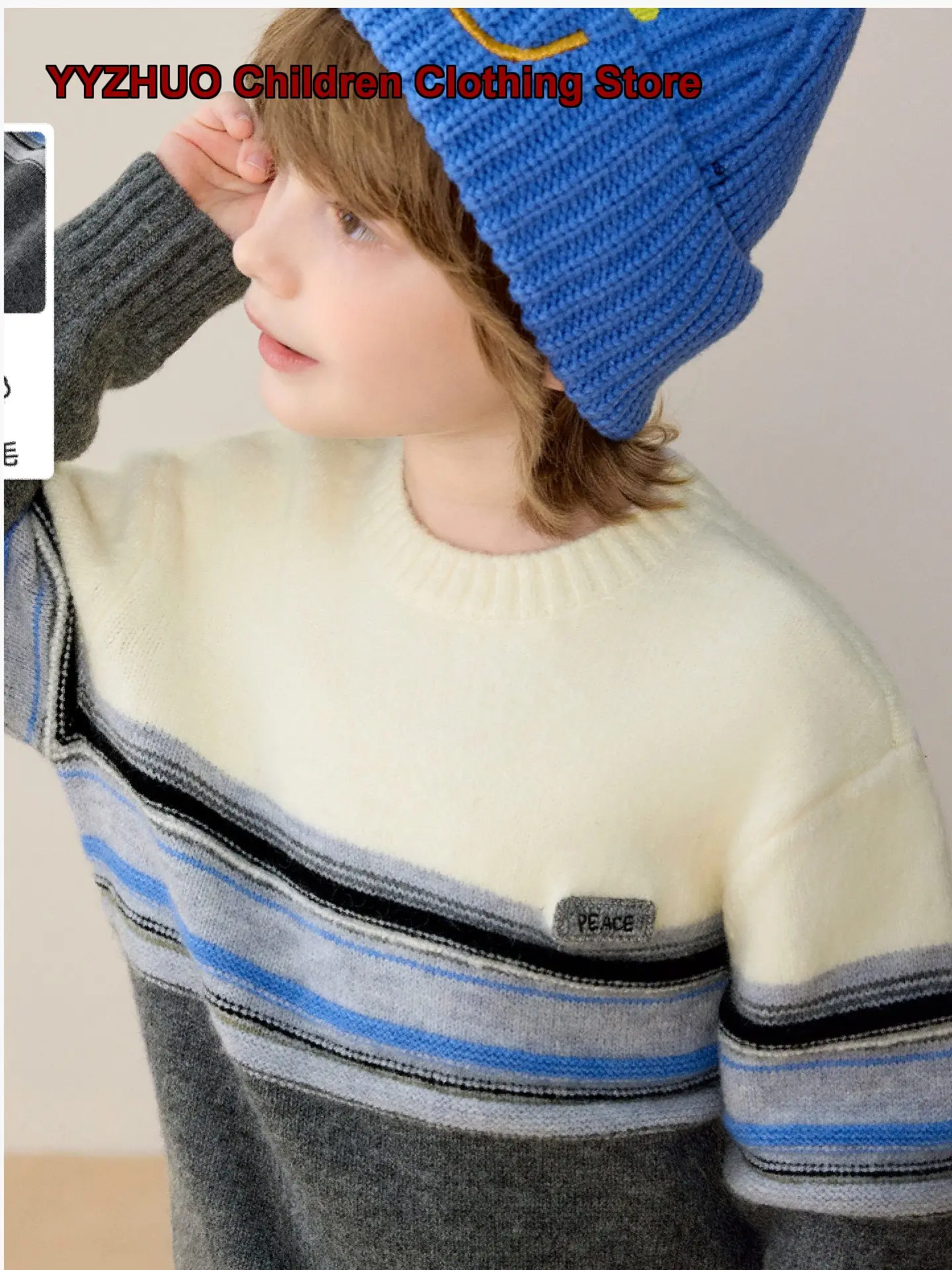Peacebird Boys Pullover Autumn Winter Textured Striped Casual Knit Top