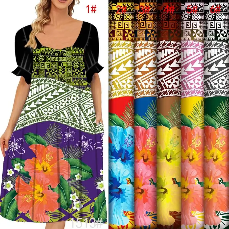 

Ethnic Bohemian Digital Print Fabric Mixed Tribal Background with Tropical Flowers for Maxi Dresses