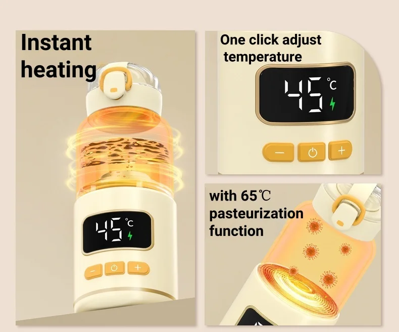 جهاز تسخين الزجاجات المحمول لحليب الأطفال قابل لإعادة الشحن بقدرة 15000 مللي أمبير في الساعة تسخين سريع وشحن سخان زجاجة كهربائي لاسلكي أثناء التنقل