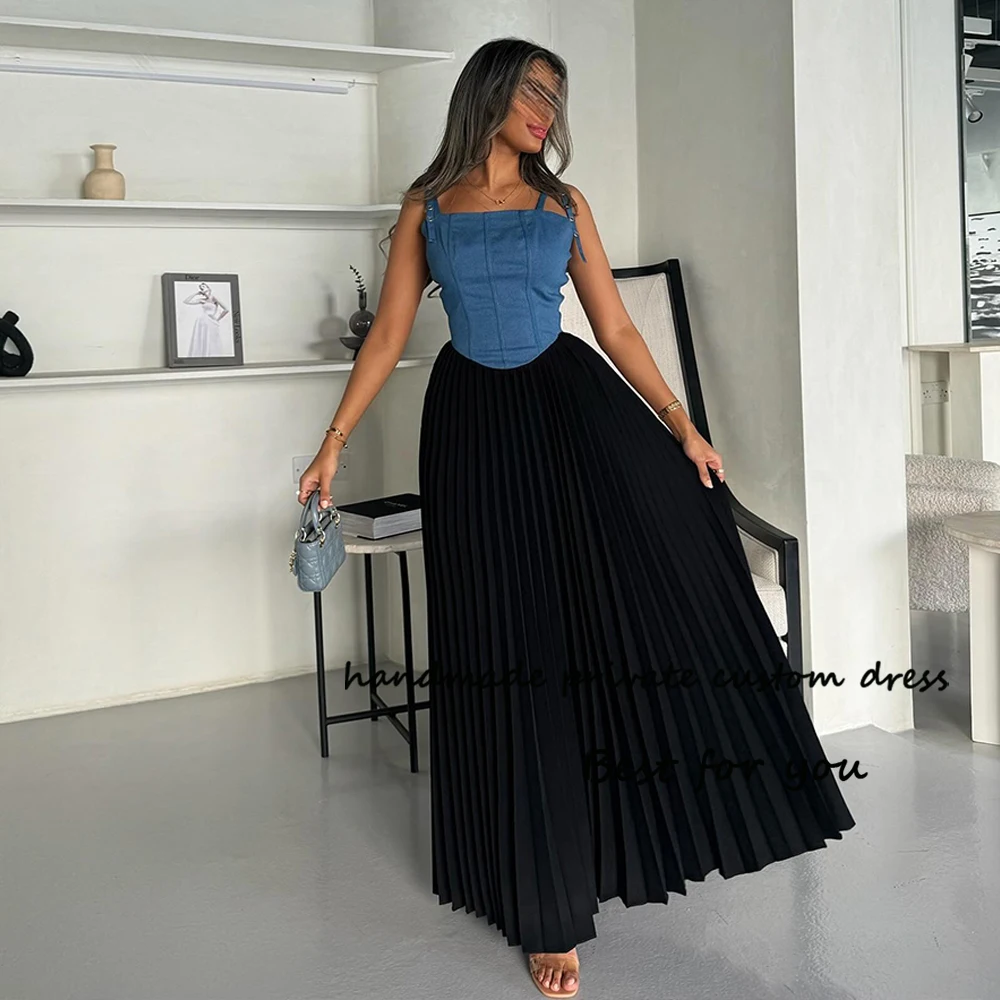 

Blue Black Mermaid Evening Prom Dresses Outfits Arabian Dubai Formal Dress for Women Sleeveless Square Neck Long Prom Gowns