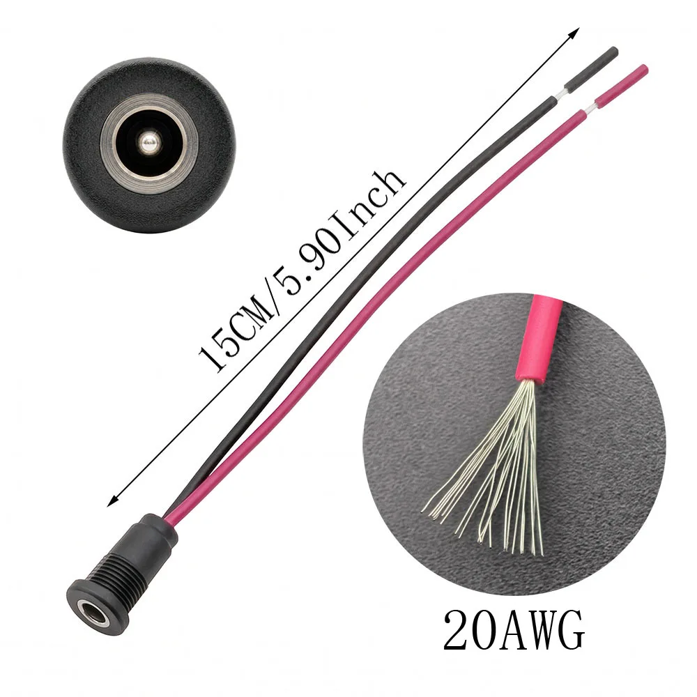 DC 5.5mm X 2.1mm DC Power Jack Female Socket Waterproof Connector Adapter with 20AWG Wire Cable for DIY Battery Charging Ports