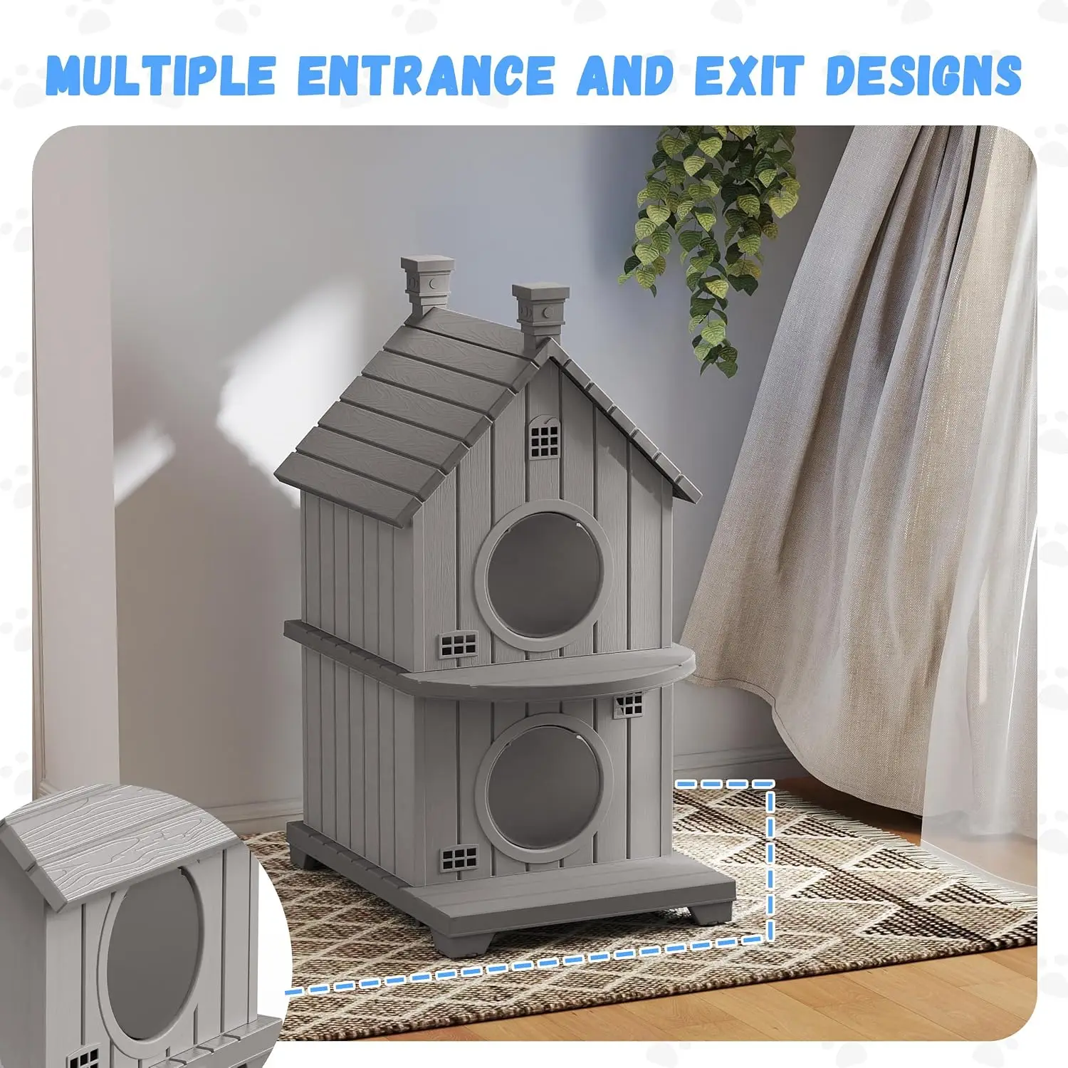 Durable Resin Cat House Waterproof Ventilated Indoor & Outdoor Multi-Cat Shelter Gray, Customized