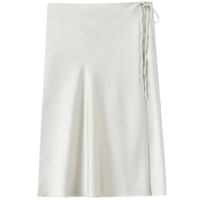 Saia Midi de Cintura Alta em Cetim de Seda Moda Fena Nova Chegada Verão 2025 Saia de Gaiola de Chiffon Qualidade E...