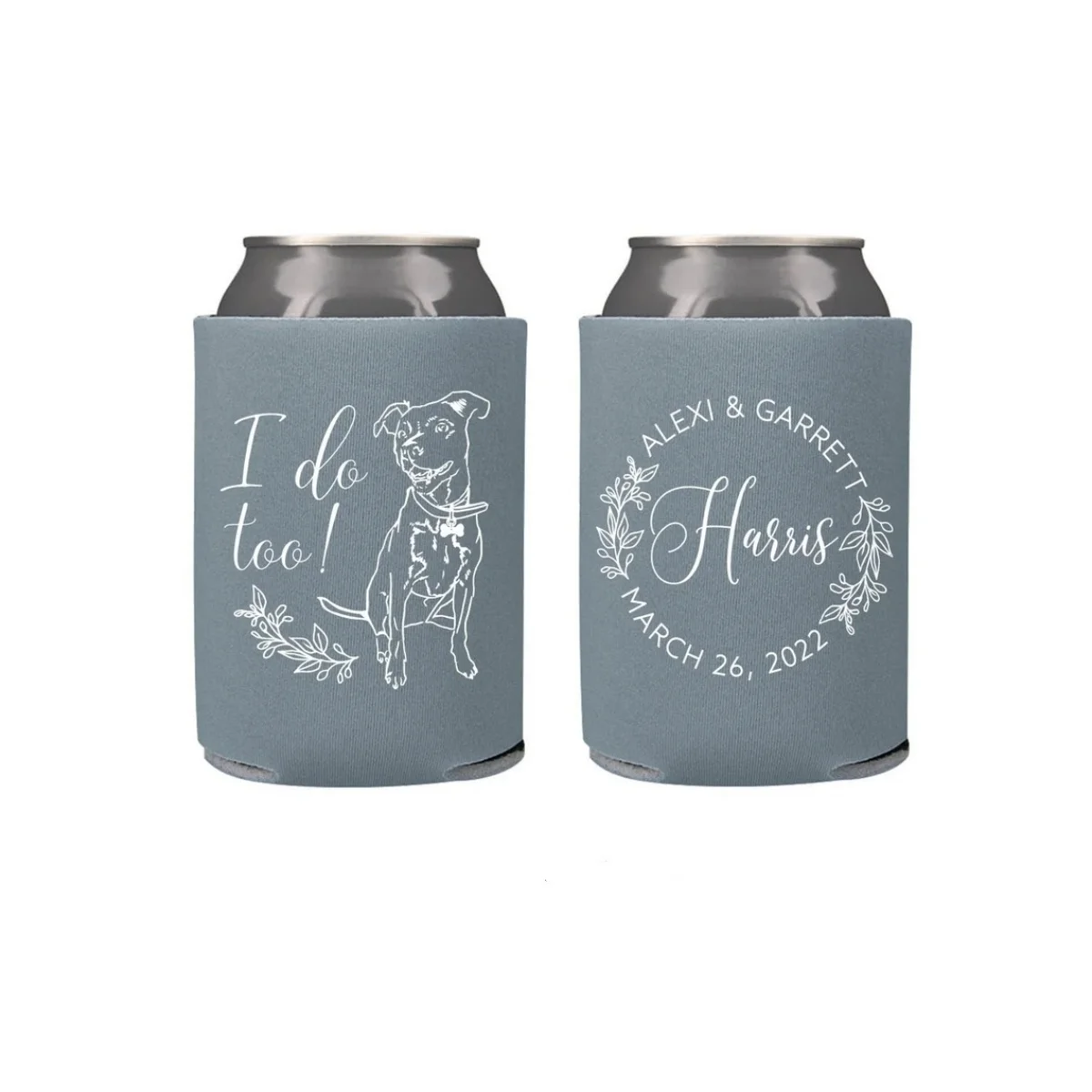 

Wedding Can Cooler #192R - Custom Pet Illustration - Botanical - Wedding Favors, Beverage Holder, Wedding Favor, Can Holder, Can