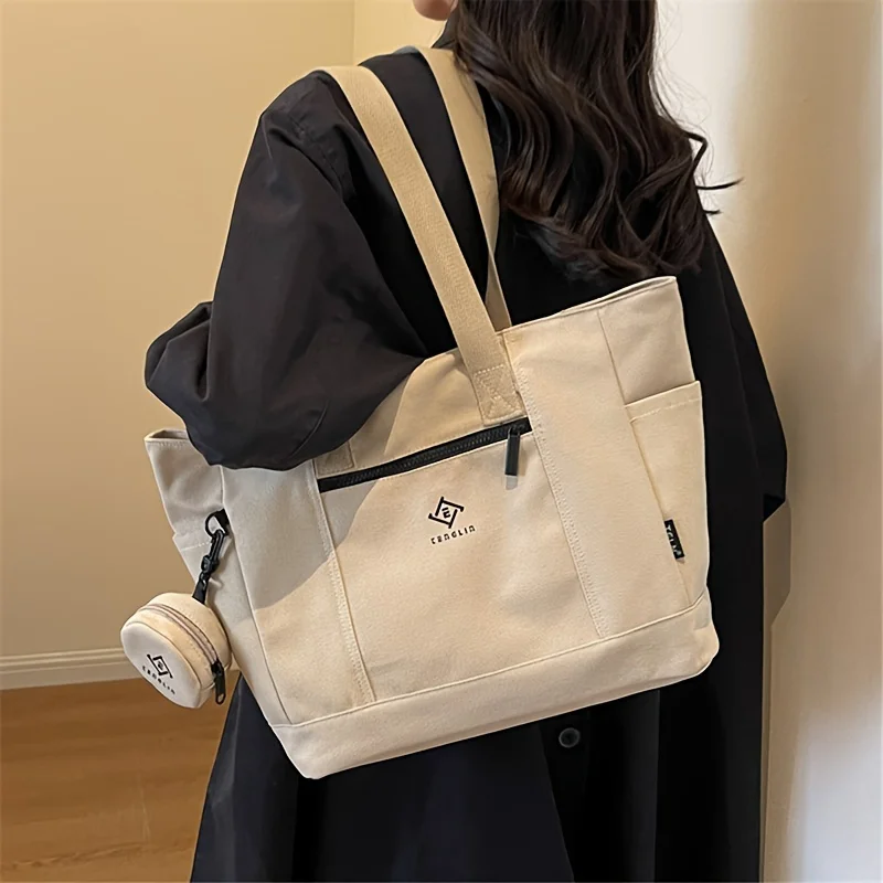 

Versatile Large Capacity Canvas Tote Bag, Casual And Stylish Shoulder Bag For Women, Perfect For Daily Commute,