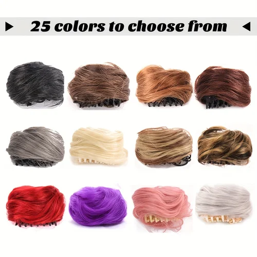 Imagen 2 del producto Moños de pelo con clip y garra sintética OLACARE Pelucas de moño gris blanco dorado resistente al calor con pinza de pelo rizado para mujer