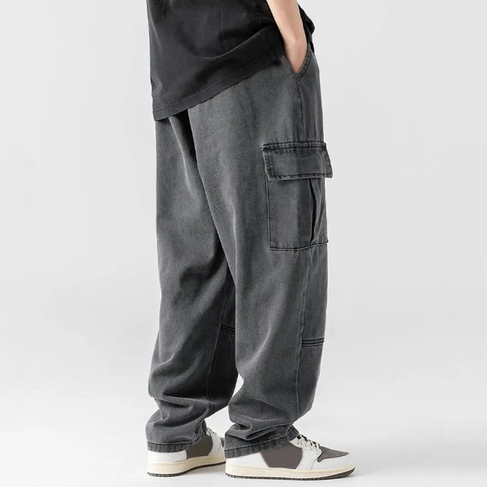 

Эластичные мужские джинсы, модные узкие брюки, джинсовые брюки, джинсовые брюки с высокой талией и боковыми карманами, свободные однотонные джинсы